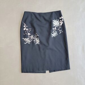Wool Black Embroidered Skirt, Ann Taylor Loft, Womens Size 8